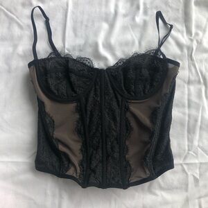 Urban Outfitters Brown and Black Lace Corset Bustier Top